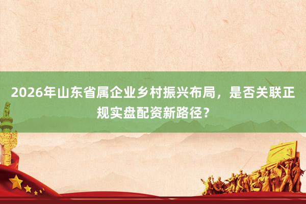 2026年山东省属企业乡村振兴布局，是否关联正规实盘配资新路径？