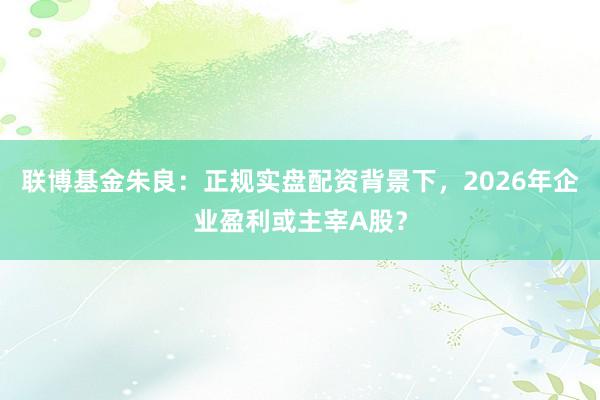 联博基金朱良：正规实盘配资背景下，2026年企业盈利或主宰A股？