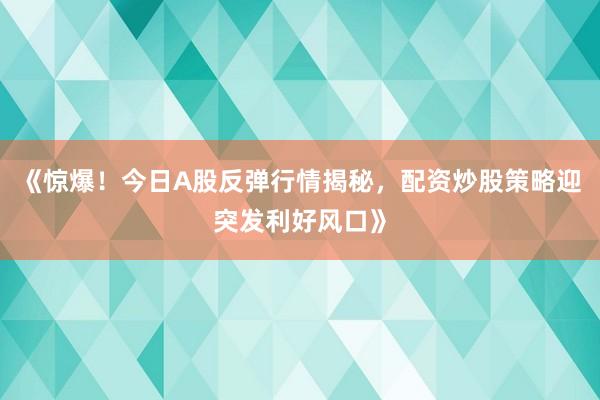 《惊爆！今日A股反弹行情揭秘，配资炒股策略迎突发利好风口》
