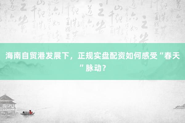 海南自贸港发展下，正规实盘配资如何感受“春天”脉动？