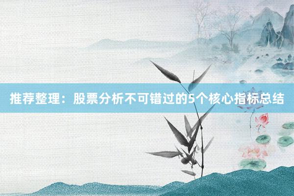 推荐整理：股票分析不可错过的5个核心指标总结