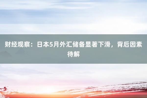 财经观察：日本5月外汇储备显著下滑，背后因素待解