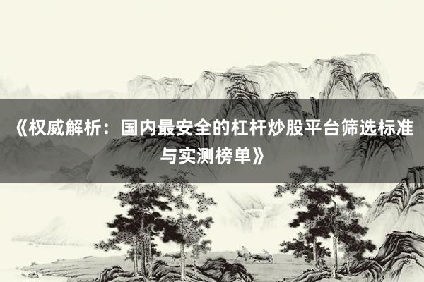《权威解析：国内最安全的杠杆炒股平台筛选标准与实测榜单》