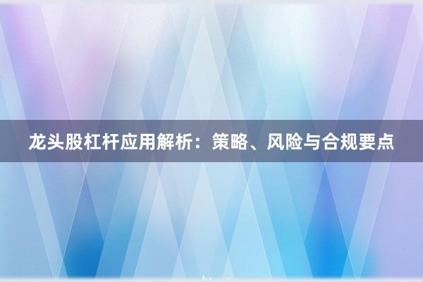 龙头股杠杆应用解析：策略、风险与合规要点