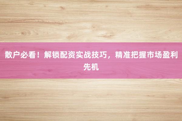 散户必看！解锁配资实战技巧，精准把握市场盈利先机