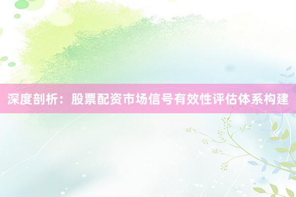 深度剖析：股票配资市场信号有效性评估体系构建