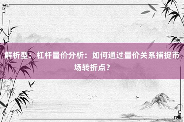 解析型：杠杆量价分析：如何通过量价关系捕捉市场转折点？