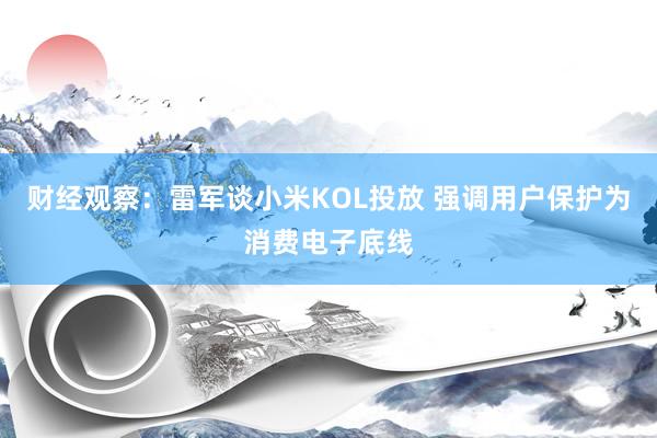 财经观察：雷军谈小米KOL投放 强调用户保护为消费电子底线